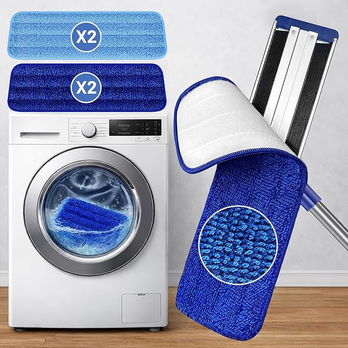 Microfiber Flat Mop for Hardwood Floors Cleaning with 55" Adjustable Handle | 4 Washable Reusable Dust Mop Pads, Professional Aluminum Mop Head, 360° Swivel, Wet Dry Use for Tile, Laminate, Vinyl, Wall