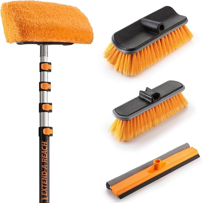 25 Foot Exterior House Cleaning Brush Set with 5-18 ft Extension Pole | Vinyl Siding Brushes with Telescopic Extendable Pole & Window Cleaning Squeegee // The Ultimate Extension Scrub Brush Set