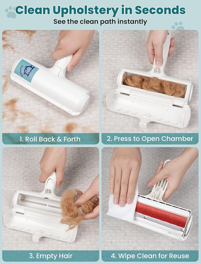DELOMO Pet Hair Remover Roller, Reusable Lint Roller for Dog and Cat Hair | Portable Pet Hair Roller with Large Fur Bin, Fast Cleaning for Couches, Bedding, Rugs, Car Seats and Furniture, No Batteries