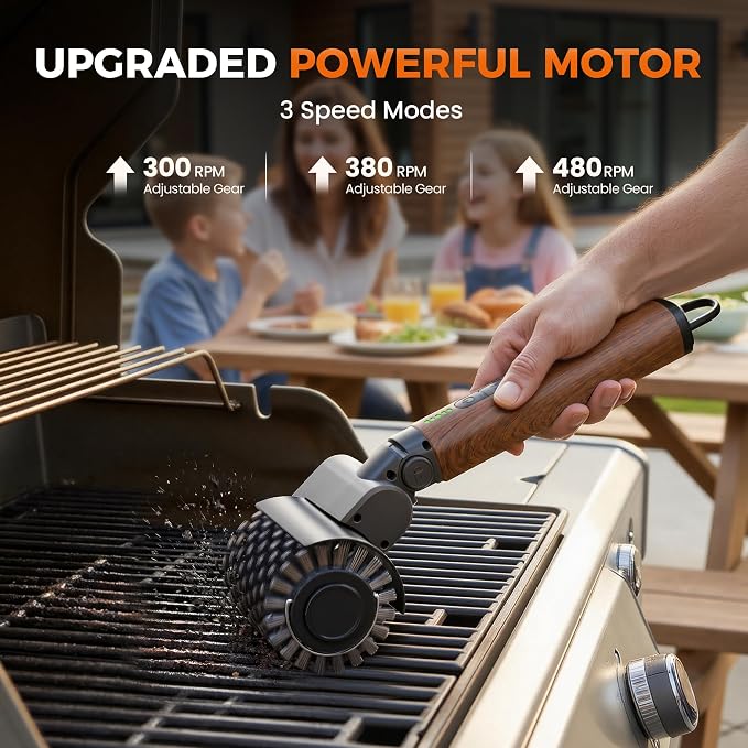 Leebein Electric Grill Brush for Outdoor, 2026 TikTok BBQ Grill Cleaner with 3 Heads, 3-Speed & Angle Adjust Cordless Rotary Grill Brush, 150Mins Runtime Grill Cleaning Brush for Barbecue Grates