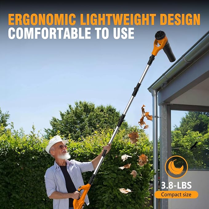 Alloyman Roof Gutter Cleaning from The Ground,40V Cordless Leaf Blowers | 55" extension pole, brushless motor,580CFM/180MPH,270° nozzle clean roof gutters safely from the ground with 2 batteries