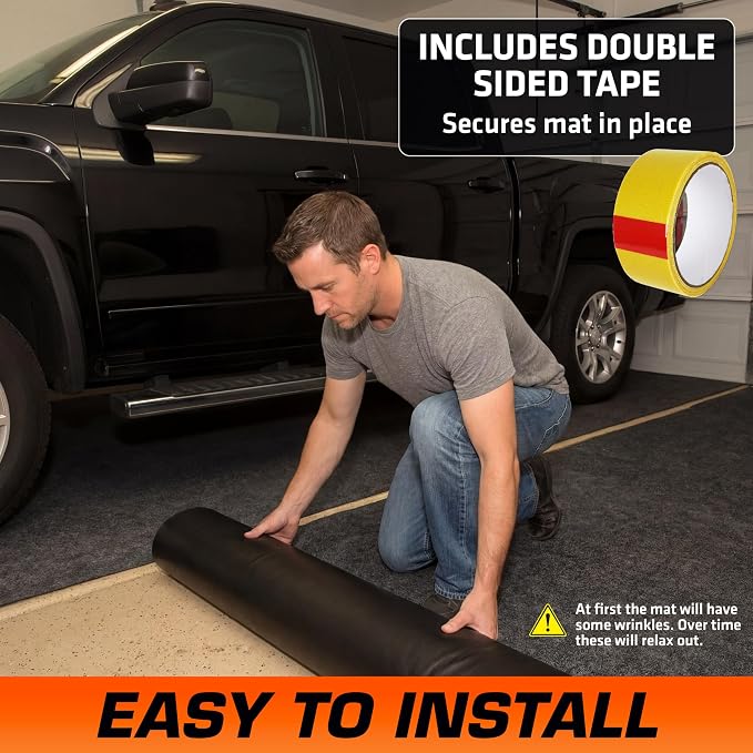 Armor All Garage Floor Mat (17' x 7'4") (2-Pack), Waterproof Garage Flooring, Absorbent, Premium Oil Spill Resistant Garage Pad, Durable, Protects Surfaces (Includes Double Sided Tape) (USA Made)