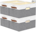 Yawinhe Fabric Storage Bins with Handles, Foldable Baskets for Shelves, Cubes with 3 Handles, Large Boxes for Clothes, White/Grey, 16.9''Lx11.8''Wx10.2''H, 4-Pack
