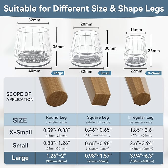 24PCS Silicone Chair Leg Floor Protectors for Hardwood Floors, Thicken Rubber Chair Leg Cap Covers, Non Slip Furniture Leg Pads to Protect Wood Tile Floors from Scratches and Reduce Noise