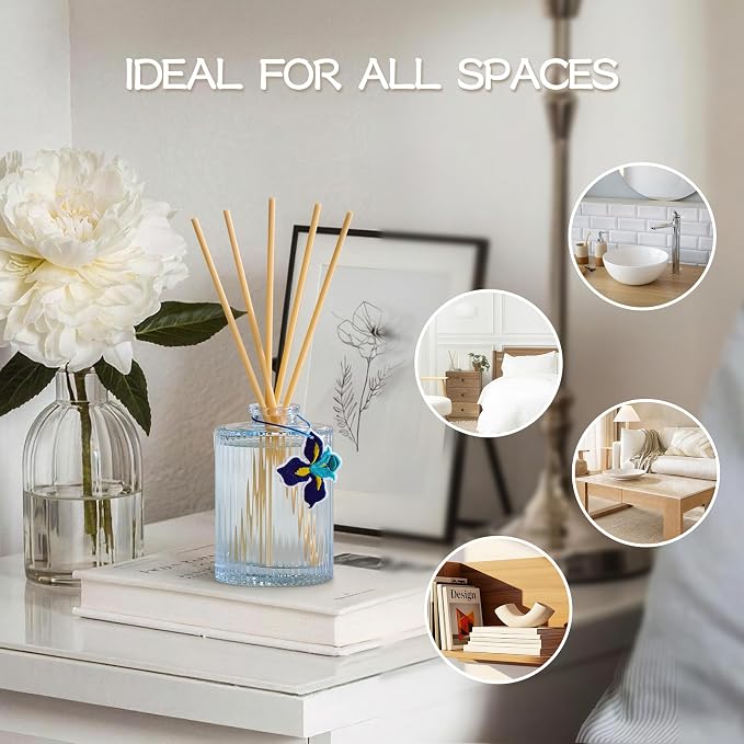 Reed Diffuser, Blue Iris Scent Flower Diffuser, 6.09 fl oz | 8 Reeds, Long-Lasting Home Fragrance, Bathroom Bedroom Shelf Decor & Gifts