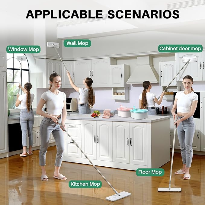 JOYMOOP Flat Mop with Microfiber Pad, 50" Handle and Flexible 13" Head for Floor Cleaning, White