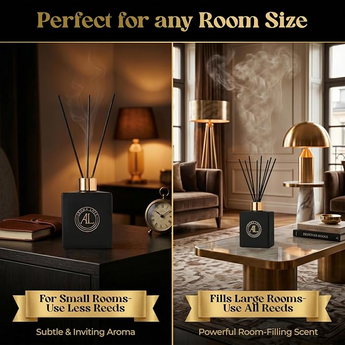 Reed Diffuser - Fragrance Diffuser for Home - 5 oz. Oil Diffuser Sticks - Bathroom Diffuser Set- Oil Diffuser Reeds - Scent Sticks in Oil-Office Smell Good Stuff (Black, Fresh Linen)