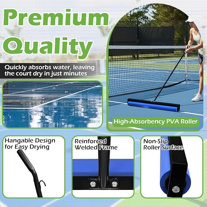 Tennis Court Squeegee, 38'' Foam Tennis Roller for Quick Clearing, Black | Quick Water Removal, Lightweight, PVA Tennis Foam Sponge Roller