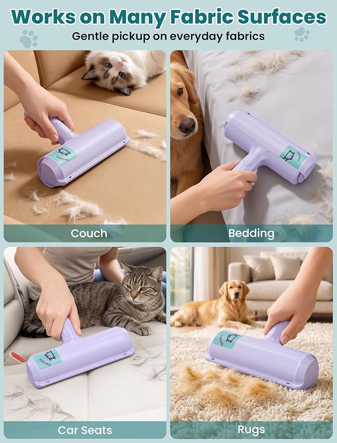 DELOMO Pet Hair Remover Roller, Reusable Lint Roller for Dog and Cat Hair | Portable Pet Hair Roller with Large Fur Bin, Fast Cleaning for Couches, Bedding, Rugs, Car Seats and Furniture, No Batteries