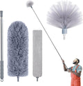 IVYROLL Under Appliance Cleaning Tool with Extension Pole | Skinny Duster & Spider Web Brush & Ceiling Cleaner, 100" Microfiber Feather Cleaner with Washable Head for Fan Furniture Wall