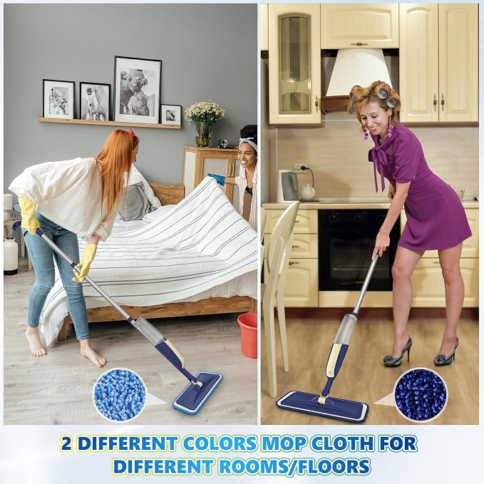 Spray Wet Mops for Floor Cleaning: Floor Mop Refillable with 2 Bottles | Microfiber Flat Mop, 4 Washable Pads for Swiffer PowerMop, Commercial Mop Lightweight, for Hardwood Wood Tile Laminate Vinyl