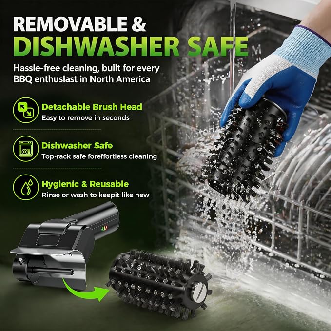 Electric Grill Brush, Cordless Automatic BBQ Power Cleaner | 100 Min Runtime, 304 Stainless Steel Bristles, Removable head, 1100 RPM High-Speed Motor