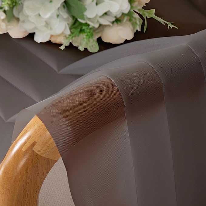Chyhomenyc Chocolate Brown Sheer Curtains 30 inch Length 2 Panels, Light Filtering Voile Rod Pocket Short Window Curtians for Bathroom Living Room Farmhouse Small Windows, 42Wx30L inches