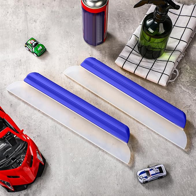 2 Pack 14 Inch Car Drying Squeegee Blue Silicone Window Blade | Flexible Silicone for Drying Windshield Shower Glass, Bathroom Window Cleaner, T-bar Design, Long Handle Wash Tool