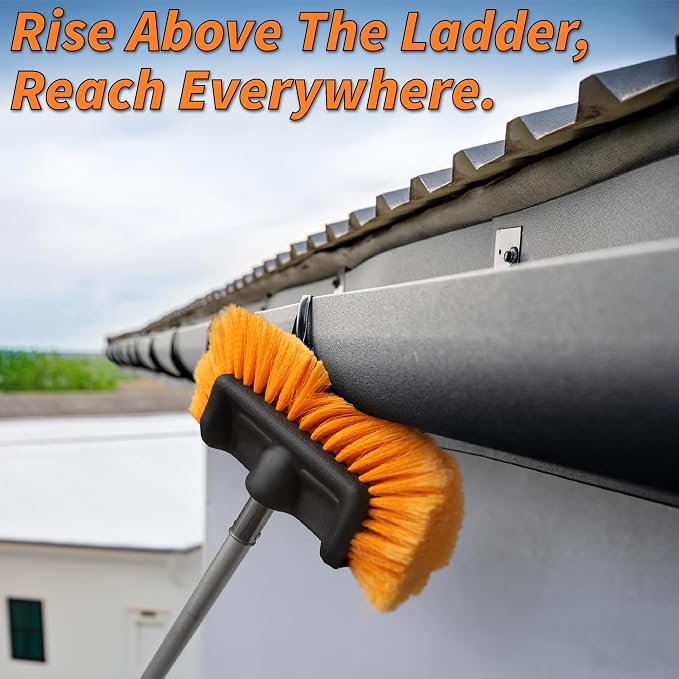 25 Foot Exterior House Cleaning Brush Set with 5-18 ft Extension Pole | Vinyl Siding Brushes with Telescopic Extendable Pole & Window Cleaning Squeegee // The Ultimate Extension Scrub Brush Set