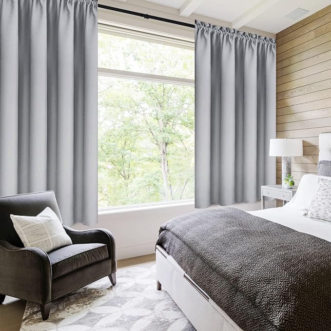 DWCN Blackout Curtains Room Darkening Thermal Insulated Bedroom Curtains Window Curtain Panels, 42 x 63 inches Long, Set of 2 Silver Grey Rod Pocket Drapes