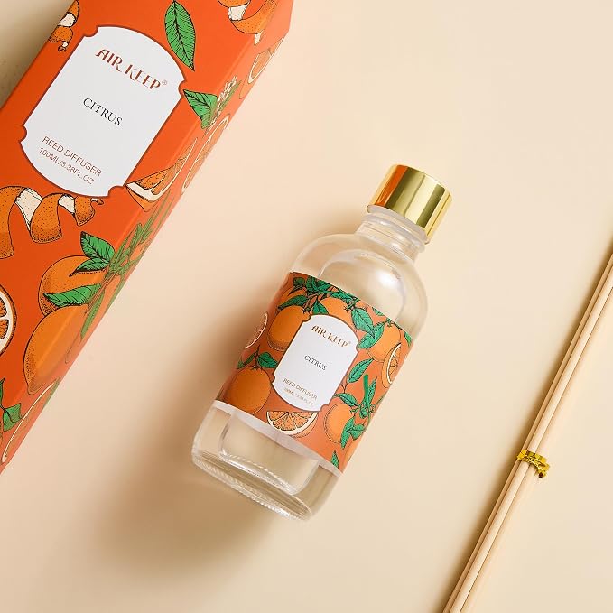 Reed Diffuser Oil Set with Reed Sticks,Citrus Aromatherapy Oil Scent Diffuser for Home Office Bathroom Decoration Perfume and Gifts 3.38oz/100ml