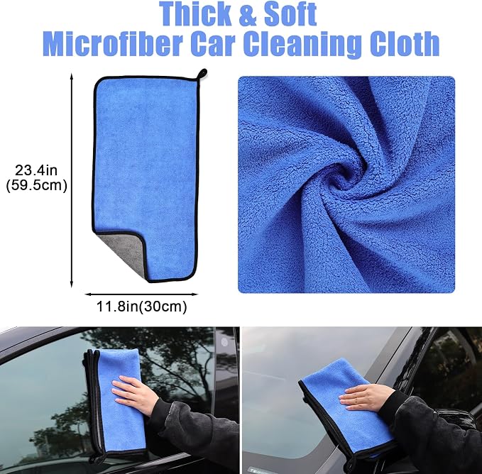 anngrowy 62" Microfiber Car Wash Brush with Long Handle Car Washing Mop Kit Mitt Sponge Car Cleaning Supplies Duster RV Washing Car Brushes, 1 Chenille Scratch-Free Replacement Head (Blue&Yellow)
