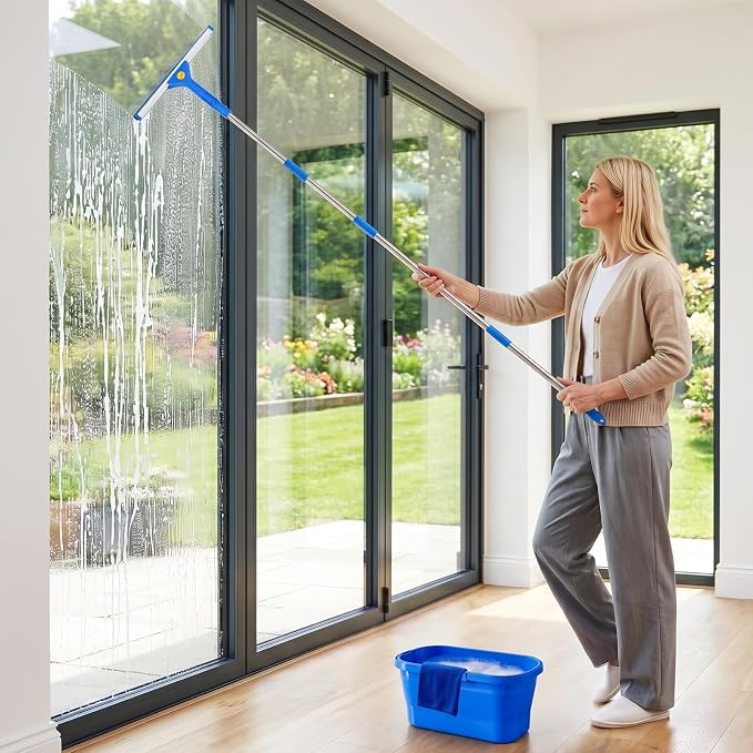 ALOTIKI 7Pcs Window Cleaning Kit with 3Gal Collapsible Bucket & 81"Squeegee | Professional Window Washing Kit with Extension Pole, Squeegee and Scrubber, Window Cleaner Tool for Shower Glass & Commercial
