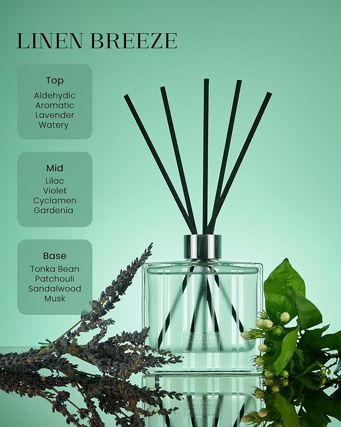 M&SENSE Reed Diffuser Set, Linen Breeze, 7.04 oz Natural Essential Oil | Non-Toxic Organic, Long-Lasting Fragrance, Ideal for Laundry Room, Bedroom, Gifts for Women