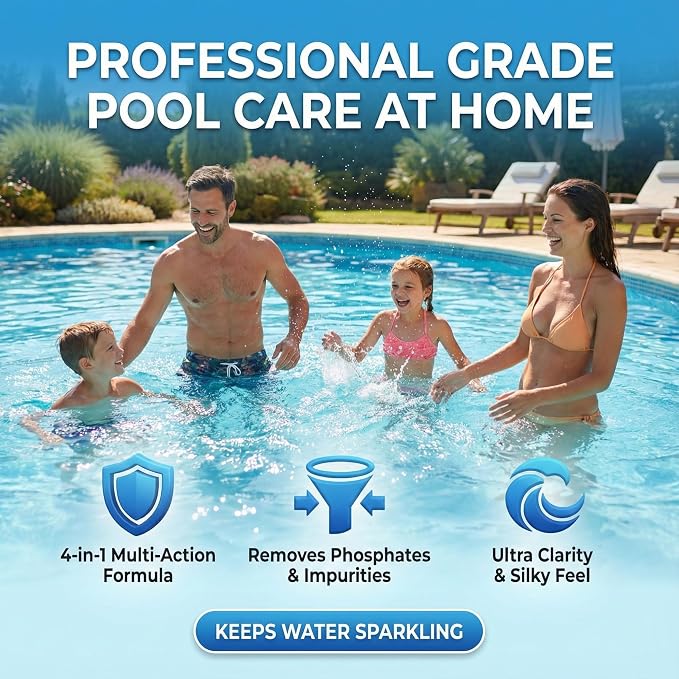 Weekly Pool Treatment with Phosphate Remover, Pool Clarifier and Pool Waterline Cleaner, Saltwater Safe, 3L - BubbyShine