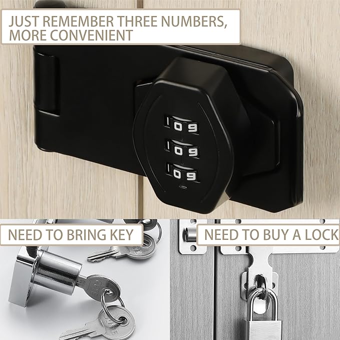 Password Rotary Hasp Locks, Digit Combination Lock Door Security Slide Latch Door Lock for Drawers, File Cabinets, Cabinets, Interior Doors, Barns, Garage Doors, Fence (4 Inch)