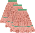 Matthew Cleaning Heavy Duty Mop Head Commercial Replacement for General and Floor Cleaning , Wet Industrial Blue Cotton Looped End String Head Refill (Pack of 3) Orange