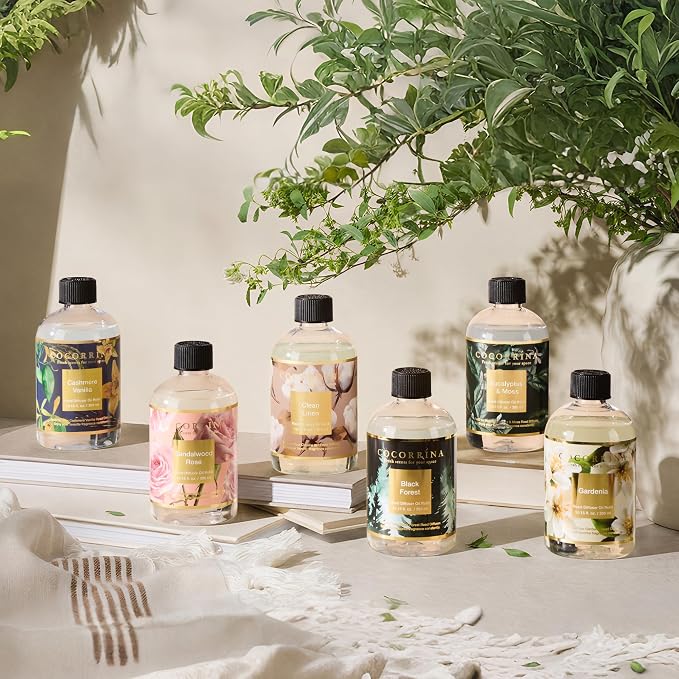 Reed Diffuser Refill Eucalyptus & Moss 10.14oz (300ml) with 8 Sticks - Premium Long-Lasting Floral Essential Oil, Home Fragrance for Bedroom, Bathroom Home Decor