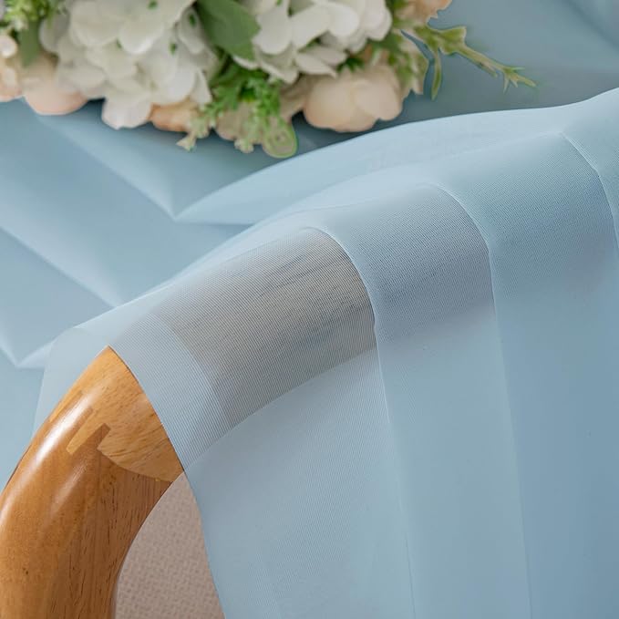 Chyhomenyc Sky Blue Sheer Curtains 30 inch Length 2 Panels, Light Filtering Voile Rod Pocket Short Window Curtians for Bathroom Living Room Farmhouse Small Windows, 42Wx30L inches