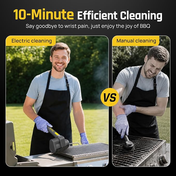 Fantik Electric Grill Brush, Cordless Rechargeable BBQ Grill Cleaner | Built-in LED for Night Use, w/550 RPM, Reinforced 304 Stainless Steel & Dishwasher Safe Removable Brushes, for Outdoor Grill