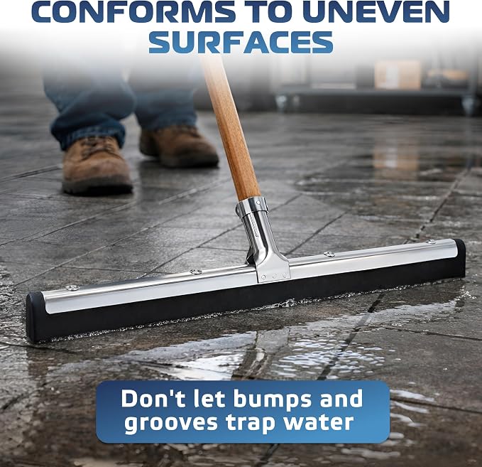 Uneven Surface Floor Squeegee 18’’, Double Foam Blade Garage Squeegee, Taper Pole Connection - Handle Sold Separately for Tiles, Concrete and Asphalt
