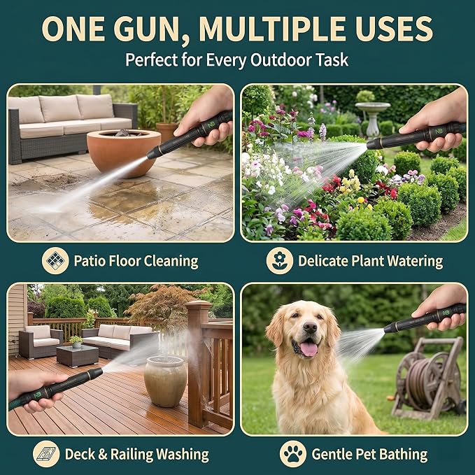High Pressure Power Washer Nozzle with Connector Set,Direct spray gun,Power Jet Water with Three Spray Modes, Multi Function Watering Sprayer for Cleaning Yard Pets Car