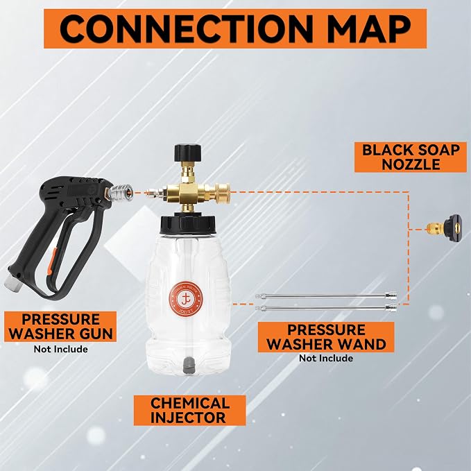 JOEJET Adjustable Chemical Injector for Pressure Washer with Bottle | Power Washer Soap Injector with 1/4 Inch Quick Connect, 3600 PSI, 1 Liter
