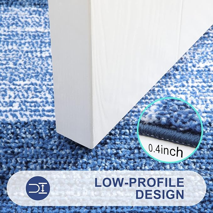 Kitinjoy Indoor Outdoor Door Mat, 71x47 Non-Slip Absorbent Dirt Trapper, Low-Profile Washable Inside Entrance Front Floor Mat, Sturdy Soft Entry Doormats for Entryway, Navy Blue