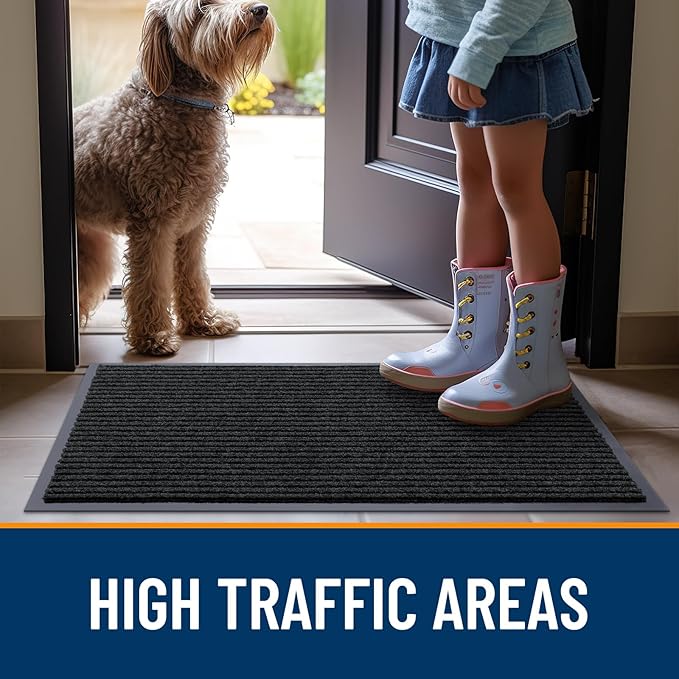 OLANLY Front Door Mat Indoor Outdoor Entrance, Waterproof Heavy Duty Doormat, Fade Resistant, Low Profile, Easy Clean Patio Porch Welcome Floor Mats for Entry, 59x23, Black
