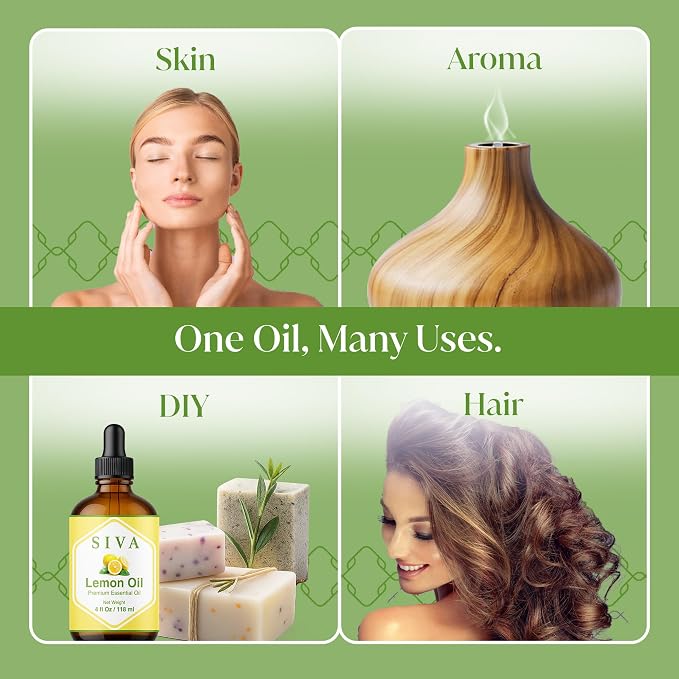 Siva Lemon Essential Oil, Glass Bottle with Dropper, 4 Fl Oz (118 ml) | Lemon Oil for Diffuser, Humidifier, Home Fragrance, Cleaning Blends, Soap Making, Candle Making, Bath Salts & DIY Projects