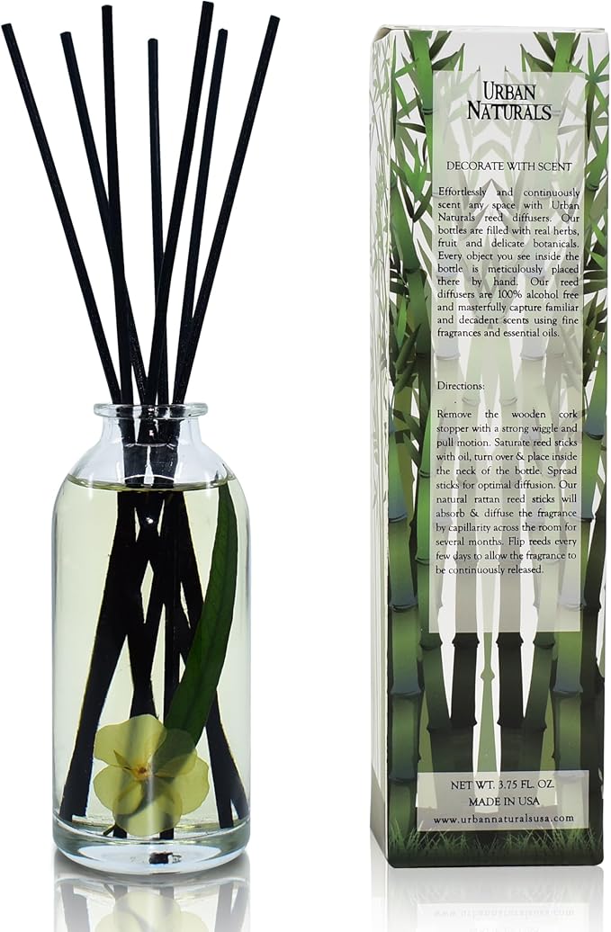 Reed Diffuser Set, Lemongrass Verbena - Bathroom Shelf Décor | (REFRESH and RENEW) Mind & Body Aromatherapy Collection, Essential Oil Botanical Room Scent