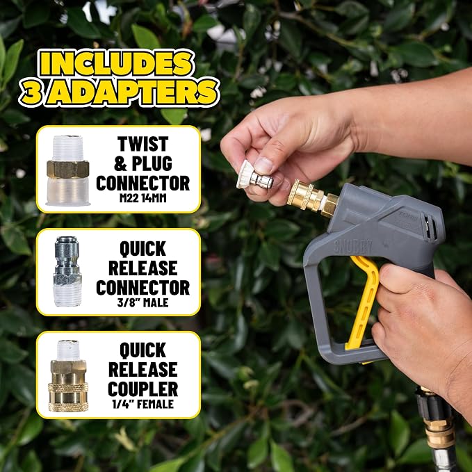 Chemical Guys, Snubby Short Pressure Washer Gun with Foam Cannon Attachment | Short-handle gun fits gas and electric washers for better control, pairs with a foam cannon for thick suds
