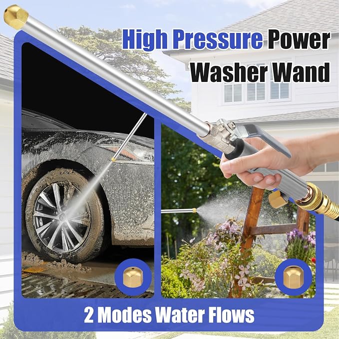 High Pressure Power Washer Wand, Hydro Jet Nozzle for Garden Hose | Watering Sprayer Cleaning Tool, Wand Lance for Gutter Patio Car Pet Window Glass, Grey