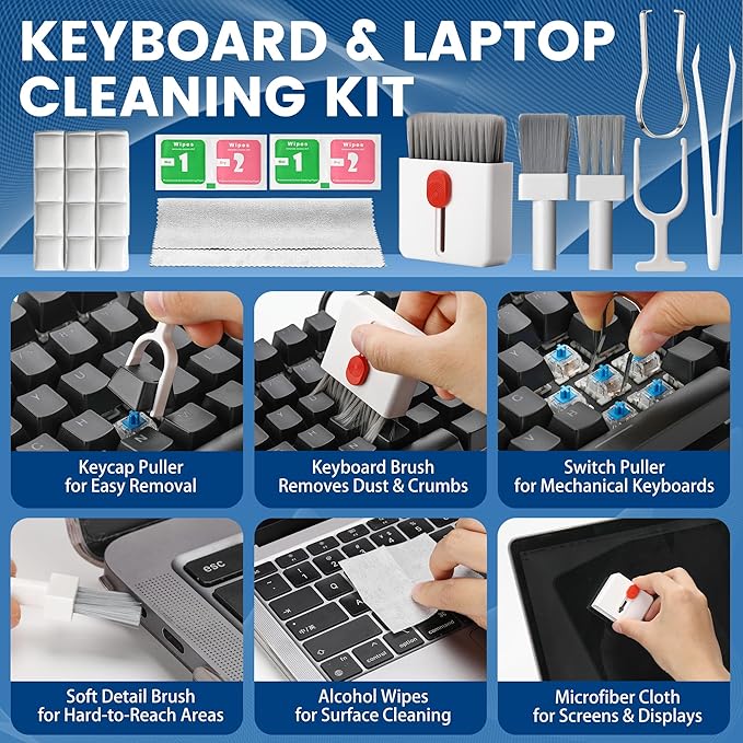 Phone Cleaning Kit (57PCS), iPhone Cleaning Kit, Airbud Cleaning Kit for AirPods, Keyboard Cleaning Kit, Charging Port Cleaner for Apple Lightning/Android USB-C (White, with 10 Mini Brush)