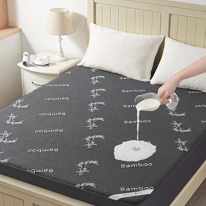BEDLORE Queen Size Mattress Protector Waterproof, Mattress Pad Fitted 6-18 Inch Deep Pocket, 3D Air Fabric Soft Double Bed Mattress Cover Noiseless Washable for Bedroom, Hotel, Gray