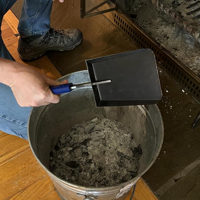 15in Fireplace Ash Shovel Solid Iron Gardening Shovel | Fireplace Tools with Rubber Handle for Fire Pit Fireplace Solo Stove Scoop Charcoal