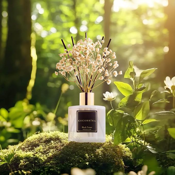 Reed Diffuser Sets, 6.7 fl oz. Black Forest Diffuser with Sticks Home Fragrance Reed Diffuser for Bathroom Shelf Decor