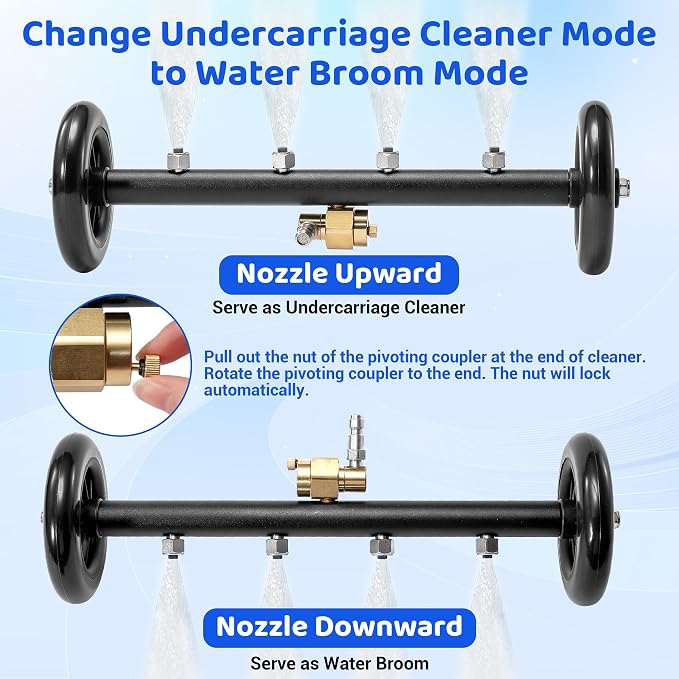 Tool Daily 16" Dual-Function Undercarriage Pressure Washer Attachment | Undercarriage Cleaner with 1L Foam Cannon, Car Wash Water Broom with 3 Extension Wands, 5 Modes for Power Wash, 3600 PSI