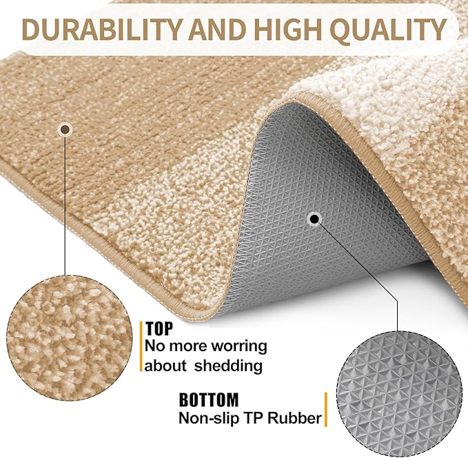 Kitinjoy Indoor Outdoor Door Mat, 59x36 Non-Slip Absorbent Dirt Trapper, Low-Profile Washable Inside Entrance Front Floor Mat, Sturdy Soft Entry Doormats for Entryway, Beige