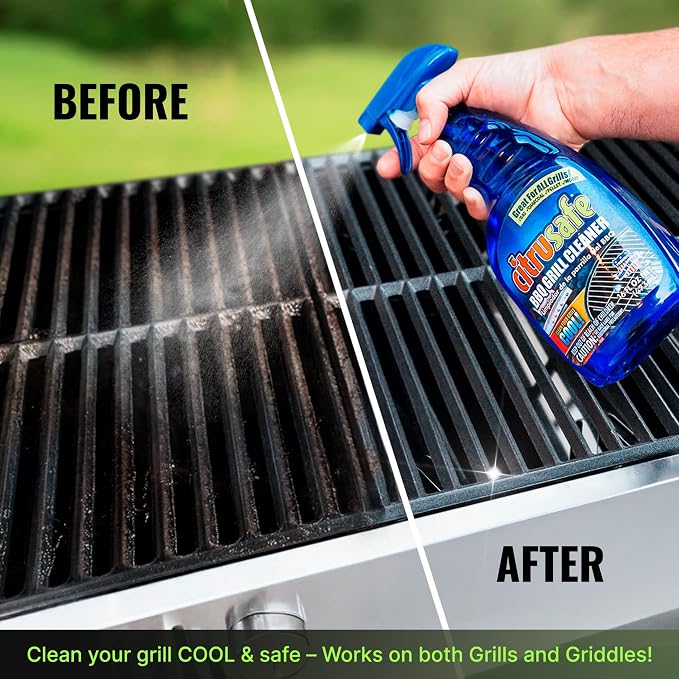 Grill Care Kit - BBQ Grid and Grill Grate Cleanser, Exterior Cleaner, and Scrubber by Citrusafe (16 oz Each)