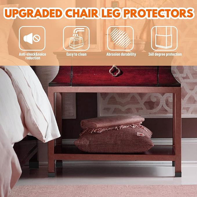Rectangle Chair Leg Protectors for Hardwood Floors,16 PCS Silicone Covers to Protect Wood Tile Floors Felt Pads Furniture Leg Caps Reduce Noise. Easy to Move.(Black,0.6 x 1.2 Inch,Rectangle)