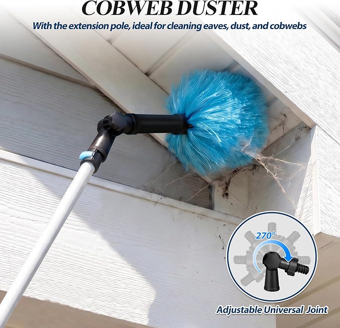 COVERONICS 23FT High Duster Cleaning Tools with 4-16FT Extension Poles | Reusable Fan Duster Cleaning Kits with Ceiling Fan Cleaner Duster, Window Squeegee, Microfiber Feather Duster & Cobweb Duster