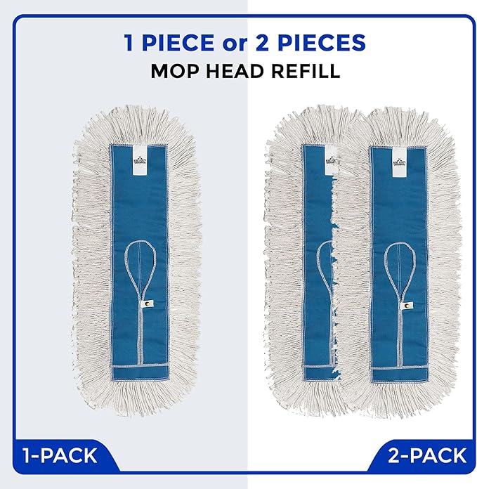 Nine Forty 24" Premium Cotton Dust Mop Kit - Heavy Duty Mop Head with Handle for Industrial, Commercial, and Residential Cleaning - Dry Floor Duster for Hardwood Surfaces - White