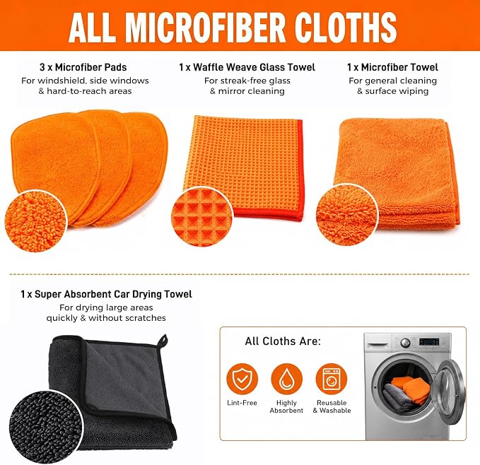 XINDELL Interior Windshield Cleaner Tool, Extendable Car Window Cleaning Kit with 360° Rotating Head